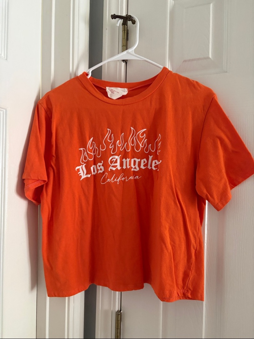 Women's Orange Graphic Flame Crop Tee - Los Angeles Print